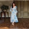 Women's Printed Long Hem Dress with V-neck and Irregular Strap Design Casual Waist Cinching Versatile and Elegant Women's Dress for Daily Wear
