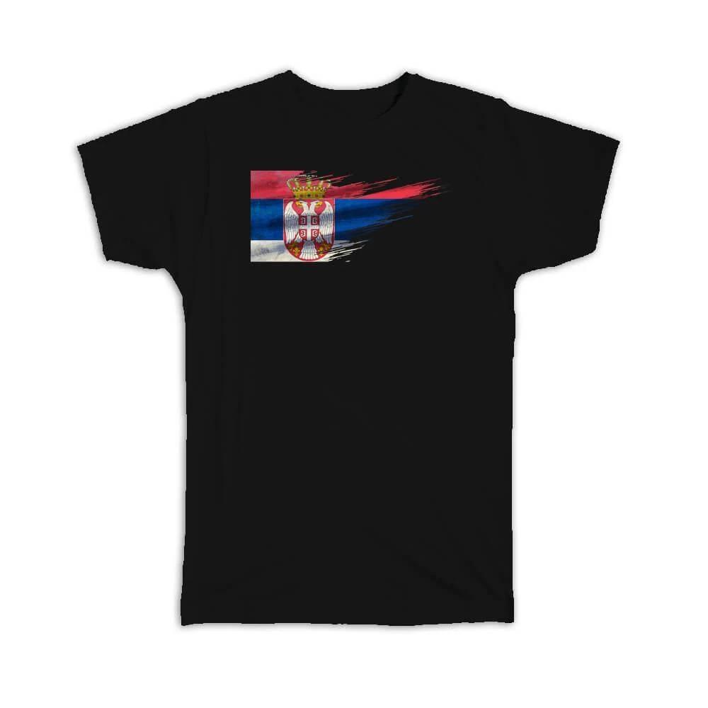 Gift T-Shirt : Serbia Flag Serbian Travel Expat Country Artistic M