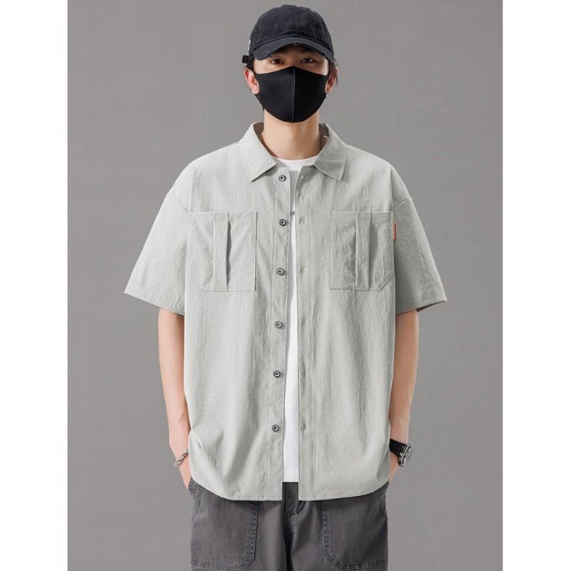 Men's Summer Plus-Size Short-Sleeve Shirt: Solid-Color Casual Short-Sleeve Shirt for Young Men