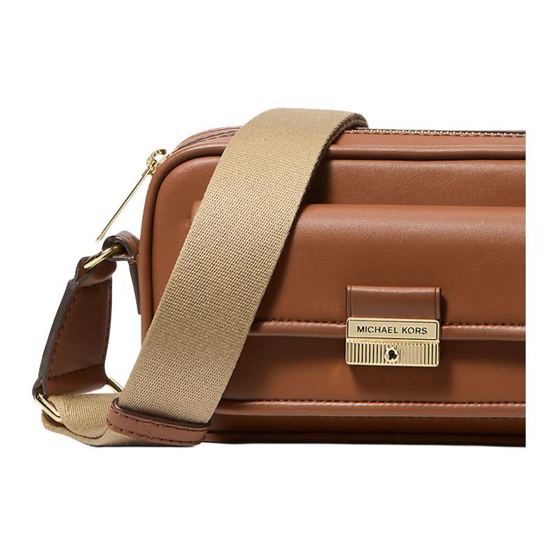 MICHAEL KORS Bradshaw Brand Gold Engraved Logo Leather Camera Bag Crossbody Extra Mini Women's Brown