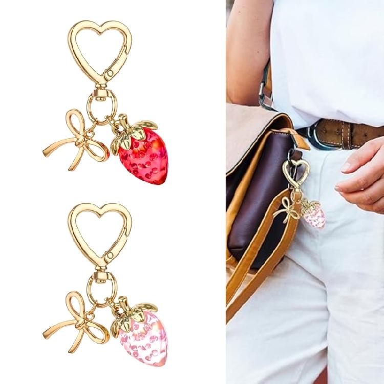 Elegant Strawberry Keychain Charm Pendant Convenient for Women Girls Fashionable Bag Charm with Heart Clasp Designs