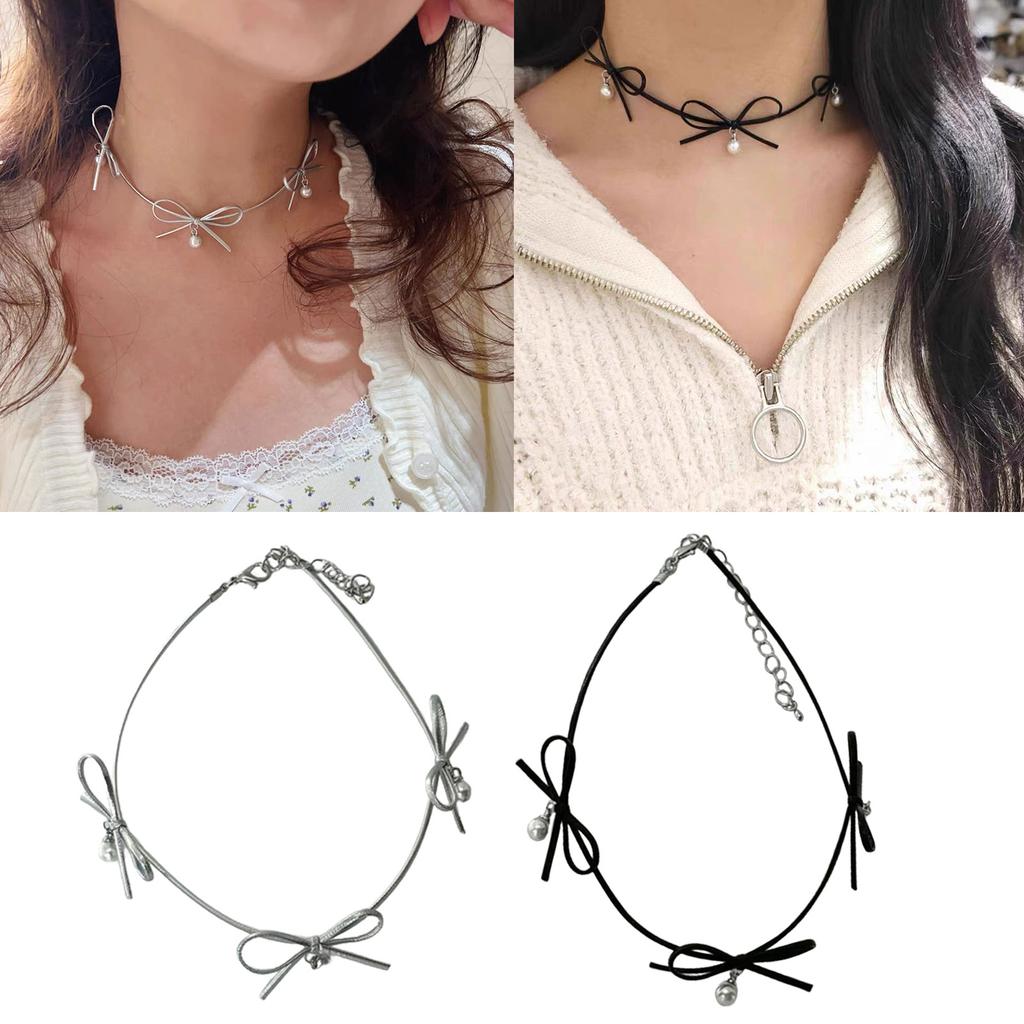 Butterfly Pearl Pendant Necklace Minimalists Bow Neckchain for Women Girls Metal Collarbone Chain Stylish Accessory