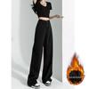 Women's Extra Long Fleece-Lined High Waist Black Wide-Leg Jeans for Autumn/Winter 2025