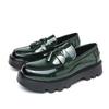 Men's Shiny Tassel Pointed Toe Leather Slip-On Loafers with Thick Sole - Plus Size Formal Casual Shoes