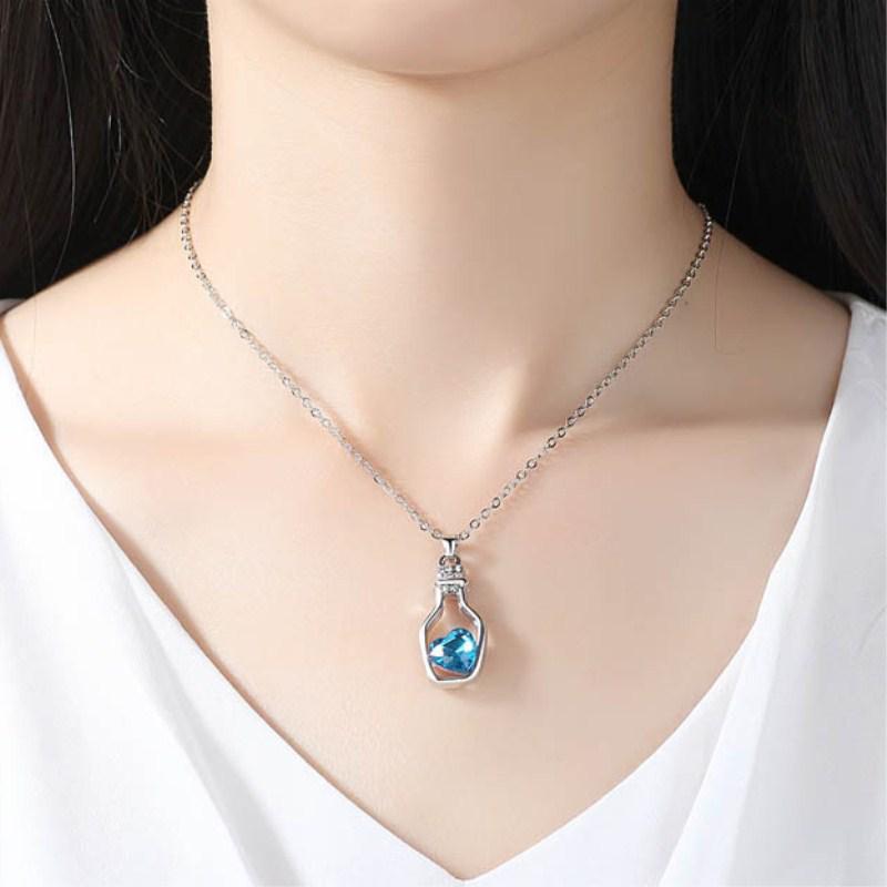 1Pcs Trendy Chains Necklace Popular Love Drift Bottles Pendant Necklace Heart Crystal Pendants Colar Fashion Jewelry NB712
