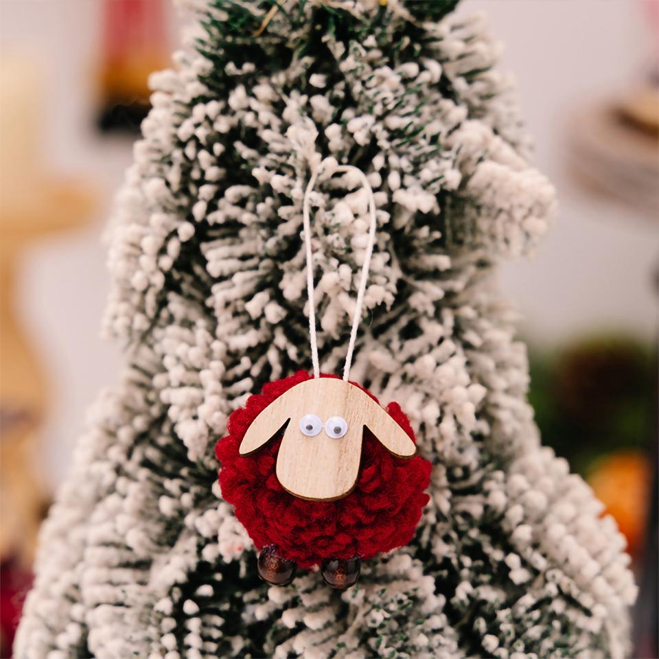 Christmas Tree Pendants Wooden Lamb Sheep Fleece Hanging Ornament Xmas Tree Decoration