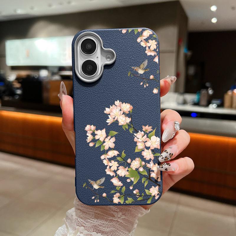 

Чехол с текстурой из кожи и узором вишневого цвета для iPhone 16 Pro Max 15 Pro 14 Plus 13 12 11 TPU, мягкий, ударопрочный, матовый, однотонный чехол для телефона iPhone 11 синий