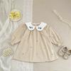 Girls Corduroy Dress with Long Sleeve and Embroidered Collar for Spring and Casual Wear