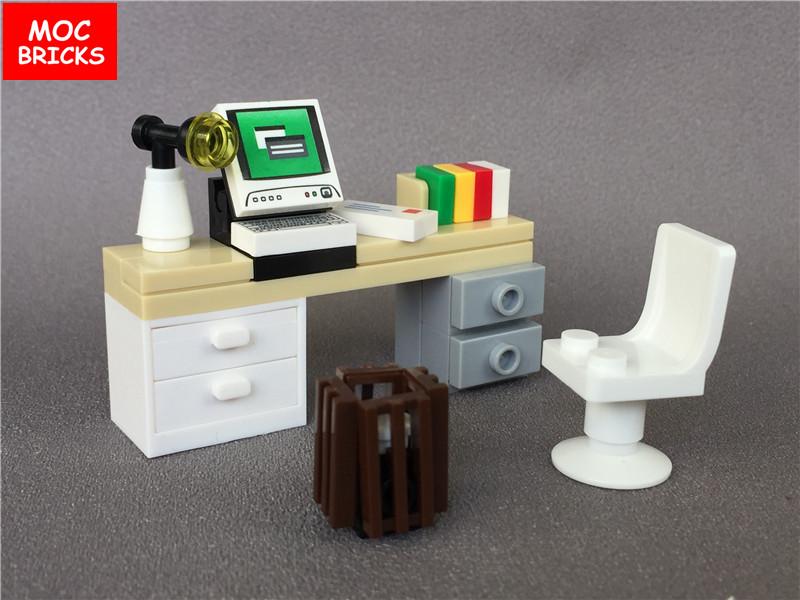 Set  MOC Bricks Coffee Cupboard Microscope Toilet Air Conditioner Desk Educational Building Blocks Toys Kids Gifts
