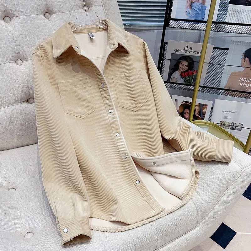 Padded Shirt Women Coat Winter Thickened Casual Velvet Solid Color Long-sleeved Shirt Jacket
