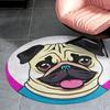 Funny Cartoon Pug Puppy Dog Round Rug Washable Area Rugs Indoor Circle Door Mat Soft Non-Slip Carpet for Living Room Bedroom