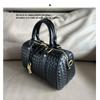 Woven Cowhide Boston Pillow Bag 2024 New Style Handmade Fashionable Commuter Shoulder Cross-body Handbag