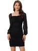 Allegra K Women's Elegant Puff Sleeve Mesh Bodycon Dress with Lace-Up Detail, Black, Size S
