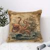 1Pc Octopus Kraken Attack Ship Pillow Cover, 18X18 Inch, Short Plush Decorative Cushion Case, Single-Sided Printing, Vintage Nau