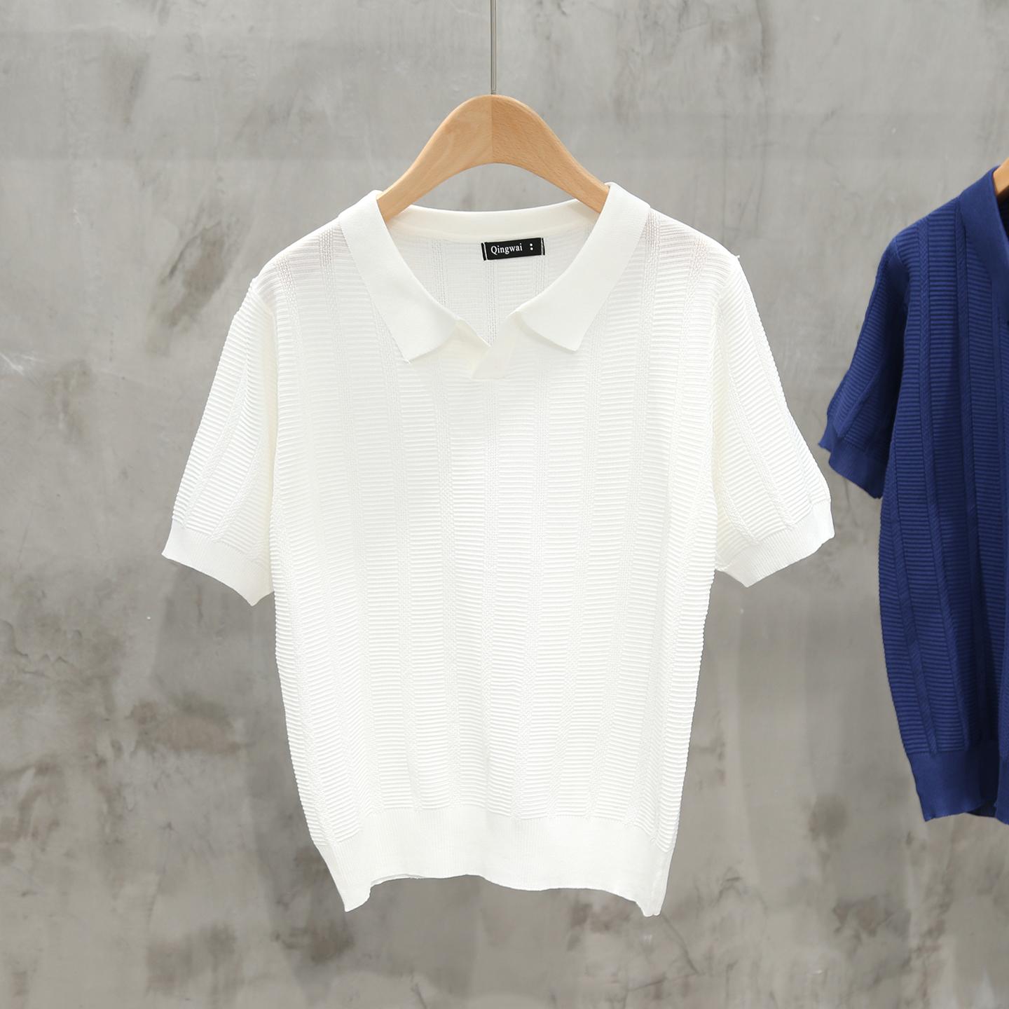 

Летняя мужская деловая повседневная трикотажная однотонная рубашка-поло с отложным воротником и коротким рукавом 3XL белый