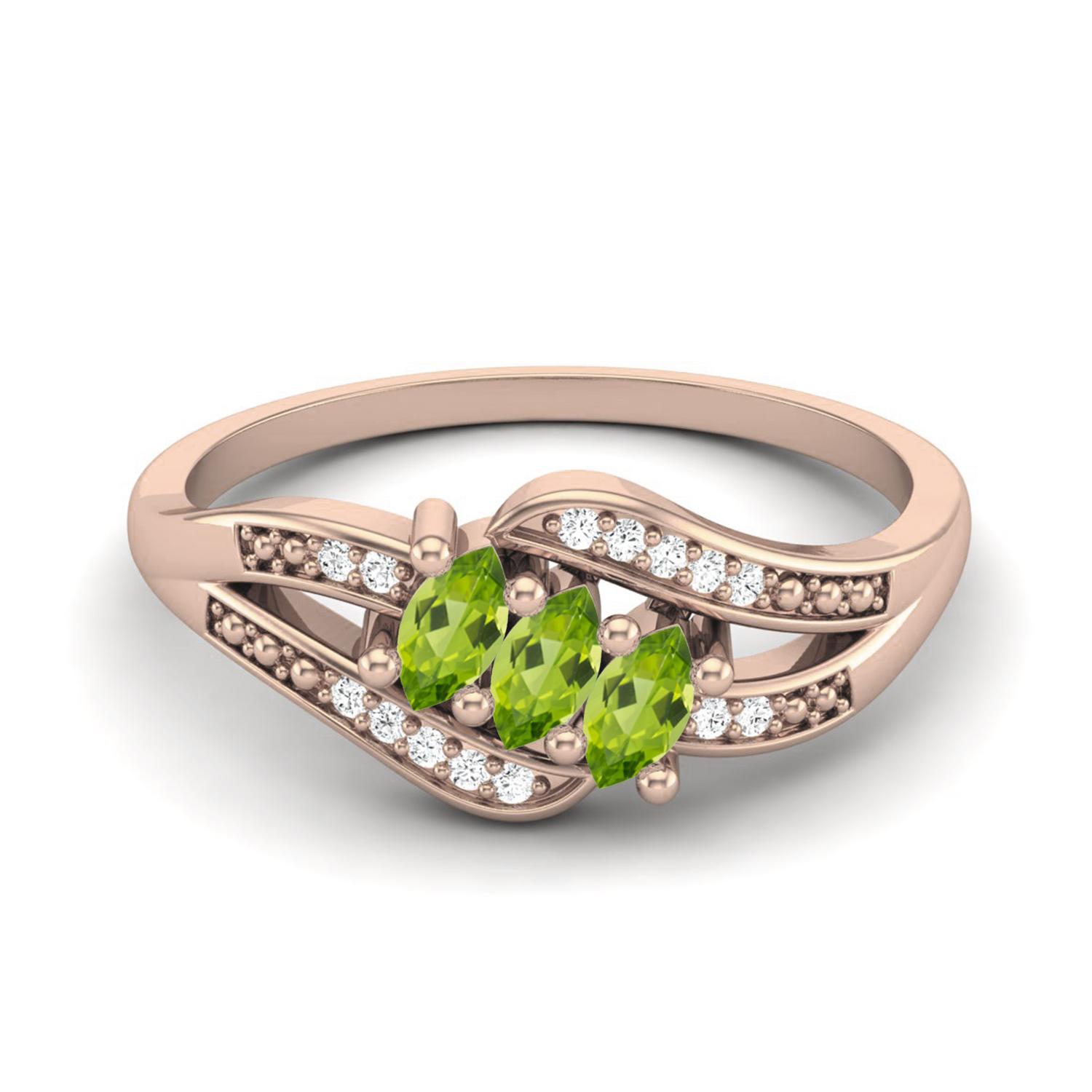 0.41 Ctw Marquise Peridot 925 Sterling Silver Rose Vermeil Three Stone Women Engagement Ring 8 ярко-розовый