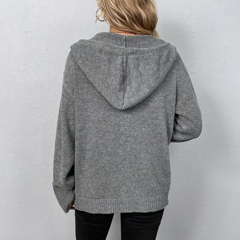 Damen Strick Kapuzenpullover Mantel Einreiher Dicke Strickjacke Uni Lässig Patchwork Pullover Langarm Regular Winter 2026