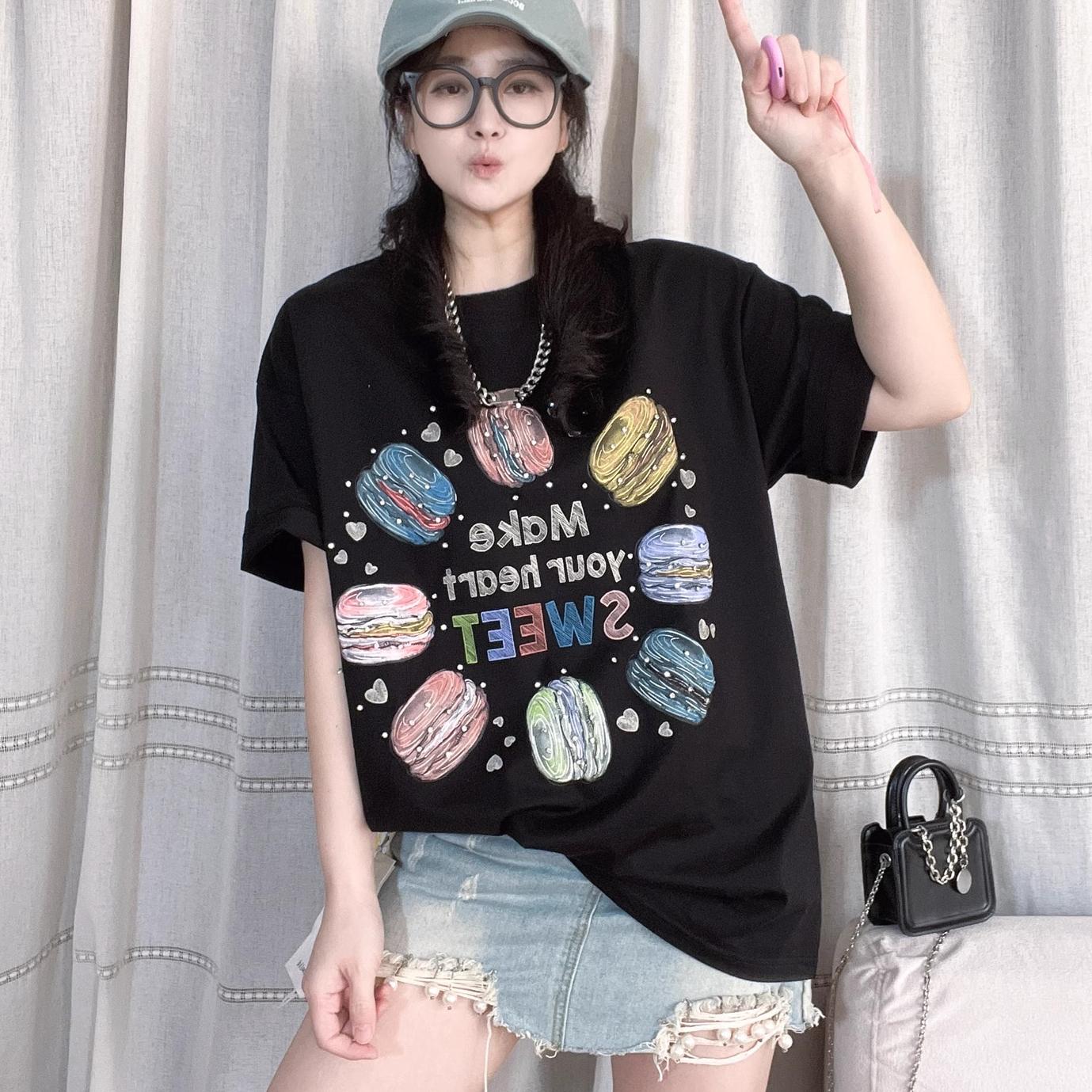 

DIMANAF 2024, новая летняя женская футболка, базовая футболка с короткими рукавами и кружевным принтом, свободная повседневная футболка с круглым вырезом, большие топы, новинка 763