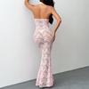 Women's Sexy Solid Color Halter Neck Hollow Out Sheer Lace Slim Fit Mermaid Maxi Evening Party Dress