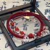 Miao Girl~Red Rope Bell Bracelet Handmade Woven Bright Playful Girl Heart Hand Accessory Exquisite Bowknot