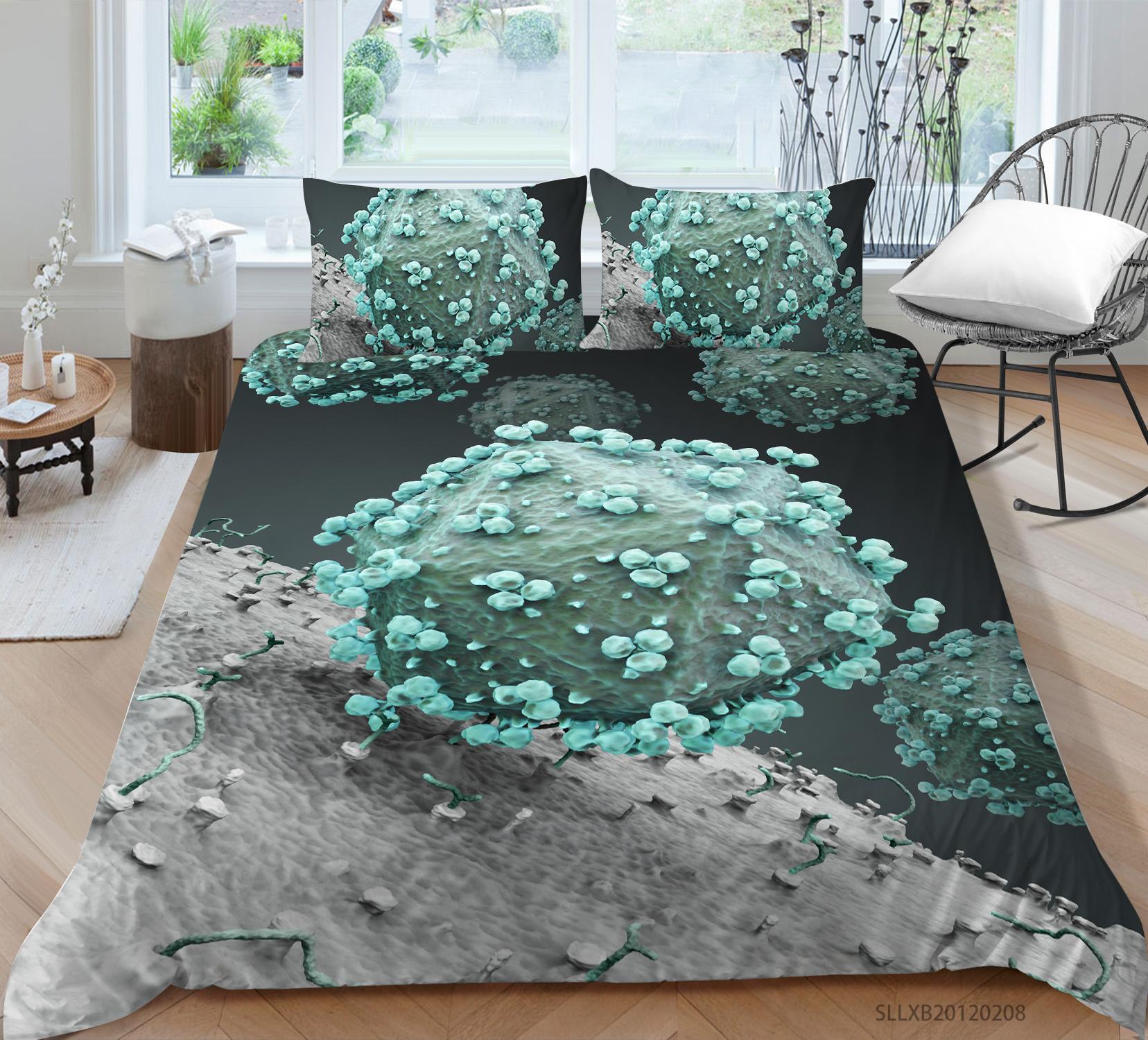 

3D-комплект постельного белья с рисунком биологических клеток, пододеяльник и наволочка, авиационная или микробная печать, полноразмерное моющееся и удобное постельное белье EU Single 135x200cm