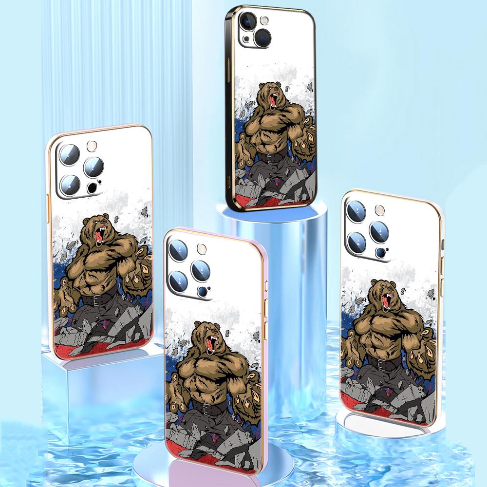 

N26 Россия Большой Медведь с золотым покрытием края Мягкий чехол для телефона из ТПУ для iPhone 15 14 13 Pro Max 8 Plus Xiaomi 13T Redmi Note 12S 11 Противоударная задняя крышка