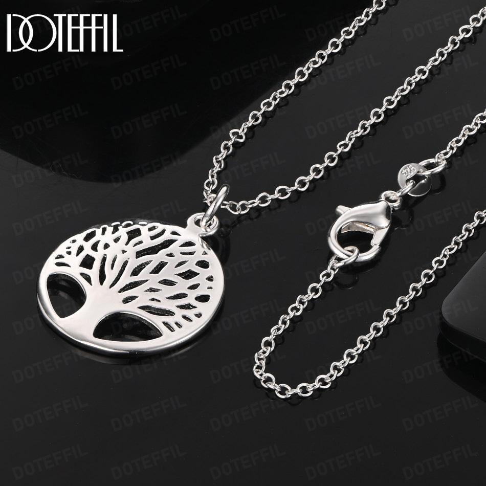 

925 Sterling Silver Fashion Jewelry Round Tree Pendant Necklace 45CM