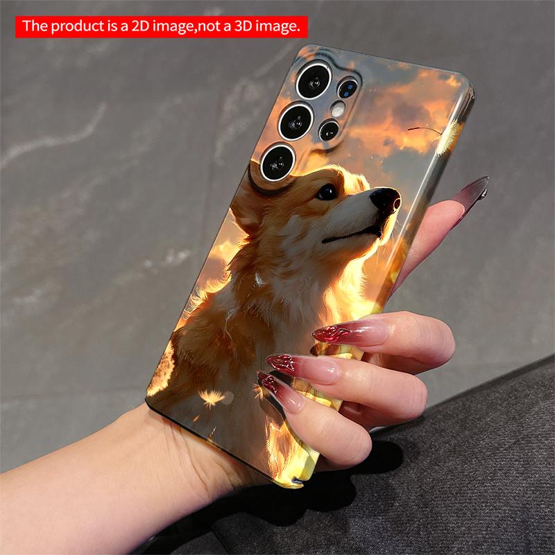 2DFlat Samsung phone case Corgi Gazing at Dandelion Seeds in Golden Sunset Applicable to Galaxy S22 S23 S24 S25ULTRA S26 A12 A13 A14 A15 A16