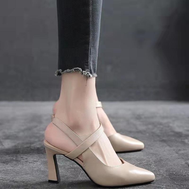 High Heel Pointed Sandals Women's New Thick Heel Medium Heel with Bag Head Fashion Women's Shoes Versatile