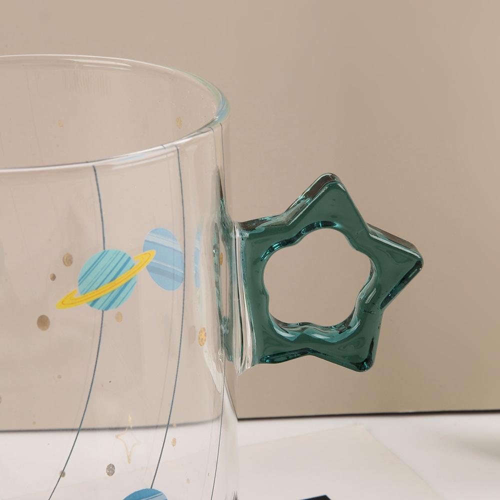Star Handle Glass Cups, Cartoon Beer Glass, Household Transparent Pentagram Tea Cup, Juice Beverage Cups, Whisky Wine Glasses