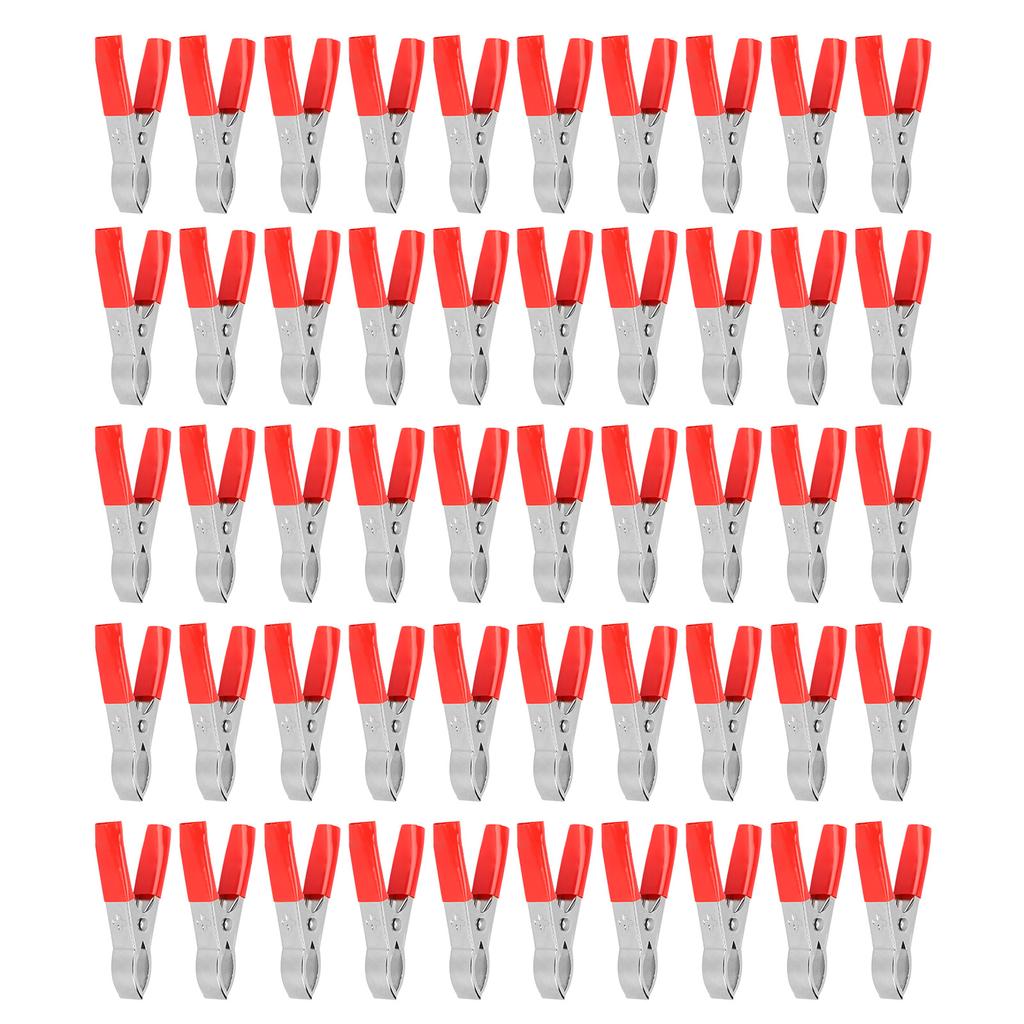 50pcs Battery Cable Clamp 300W Power Inverter Clip 30A Steel PVC Insulated Safety Electrical Test ToolsRed