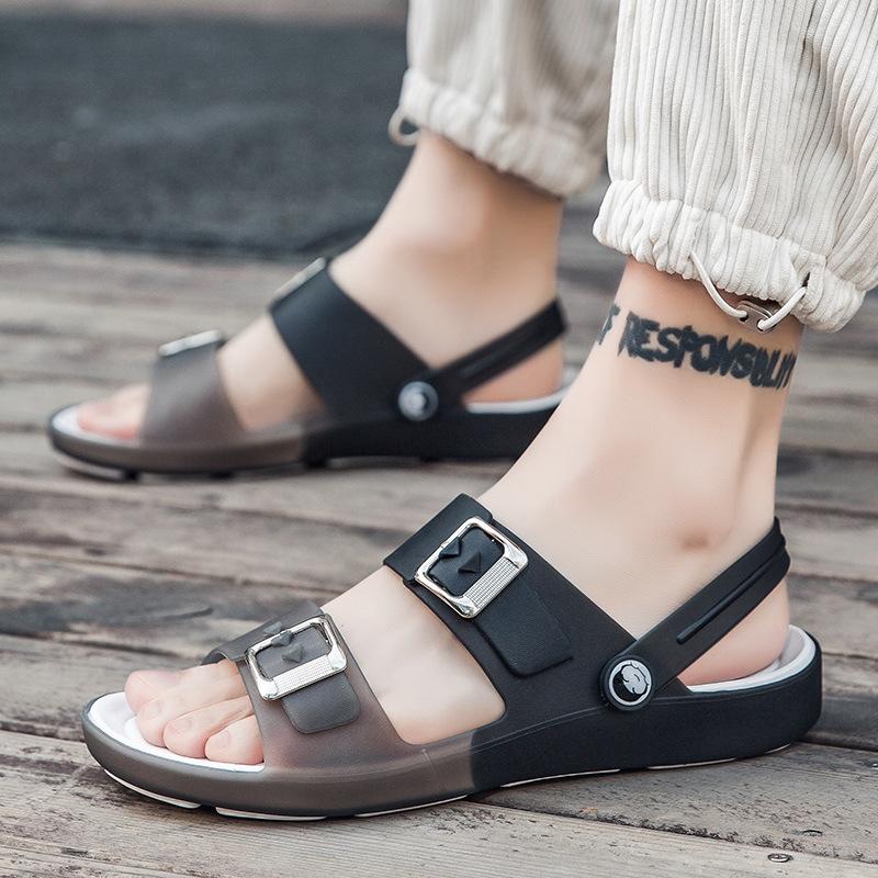 Men's Large Size Summer Hole Shoes Open-toed Platform Baotou Half Slippers Outdoor Beach Sandals Large Size