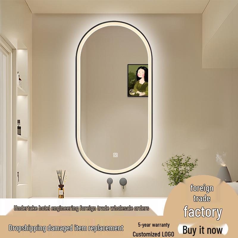 Oval LED Illuminated Aluminum Bathroom Mirror with Smart Makeup Features