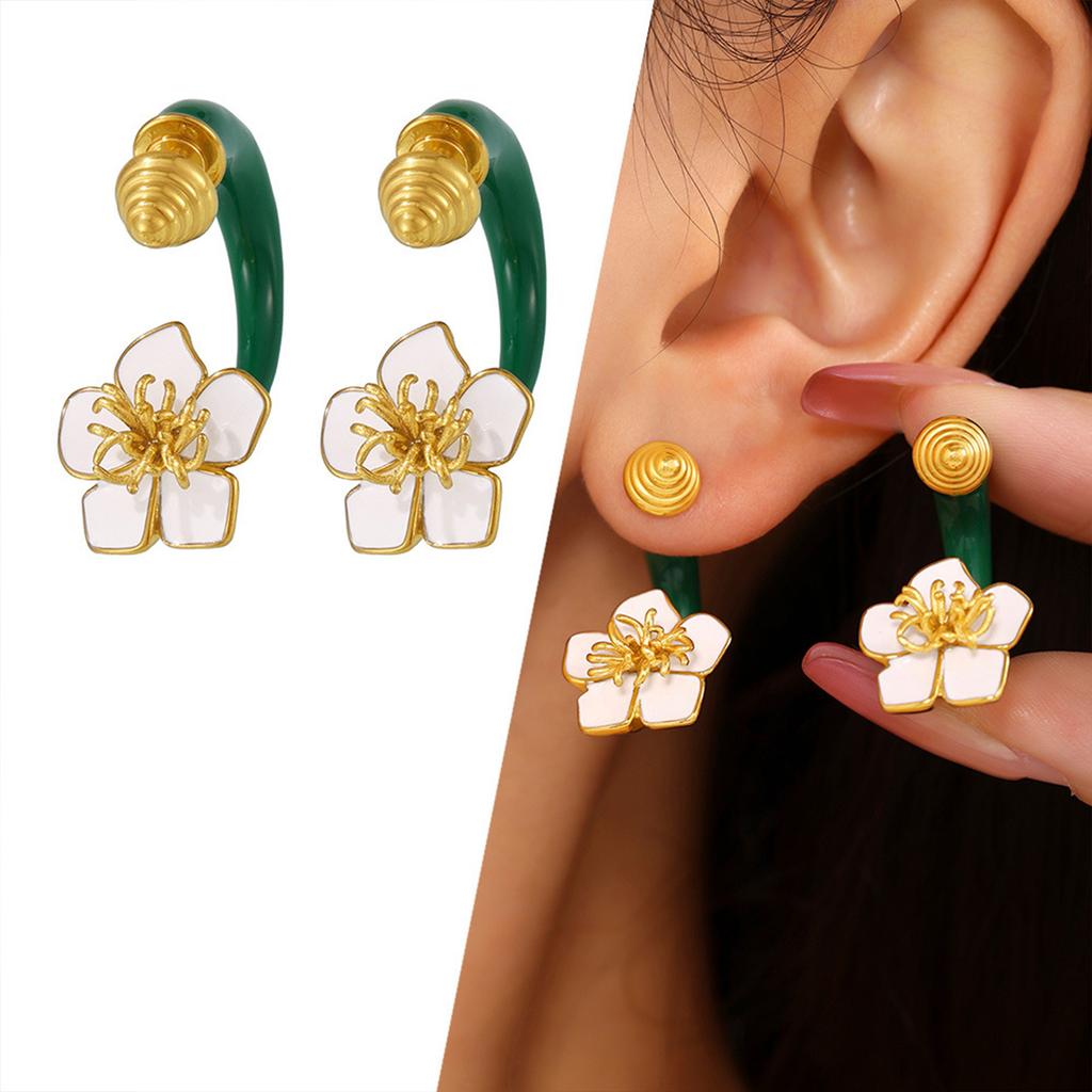 Elegant 3D Camellia Studs Earrings Portable Accessory for Women Stylish Gold Tone with Stainless Steel Materials