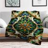 "Golden Mandala Artwork: Vibrant Green & Blue Decorative Pattern"Blanket Flannel Throw Blanket for Sofa, Bed, Travel, Camping, Office, Couch