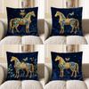 2D Golden Horse With Butterfly And Flowers Pillow Pattern Cushion Cover Suitable For Sofa Bedroom Car Pillow Cover