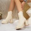 Fashion Block Heel Booties Women's 2025 Spring and Autumn New Retro Skinny Square Toe High Heel Skinny Boots