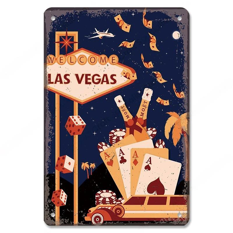 Benvenuti a Las Vegas Targa in metallo Targhe in latta Decorazione vintage Nevada Casino Poster in metallo Decorazione artistica da parete
