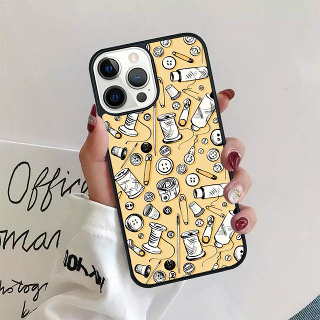 Sewing Scissors Buttons Phone Case Cover For iPhone 17 Air 15 16 14 13 12 Pro Max 11 Pro Max Plus Coque Shell