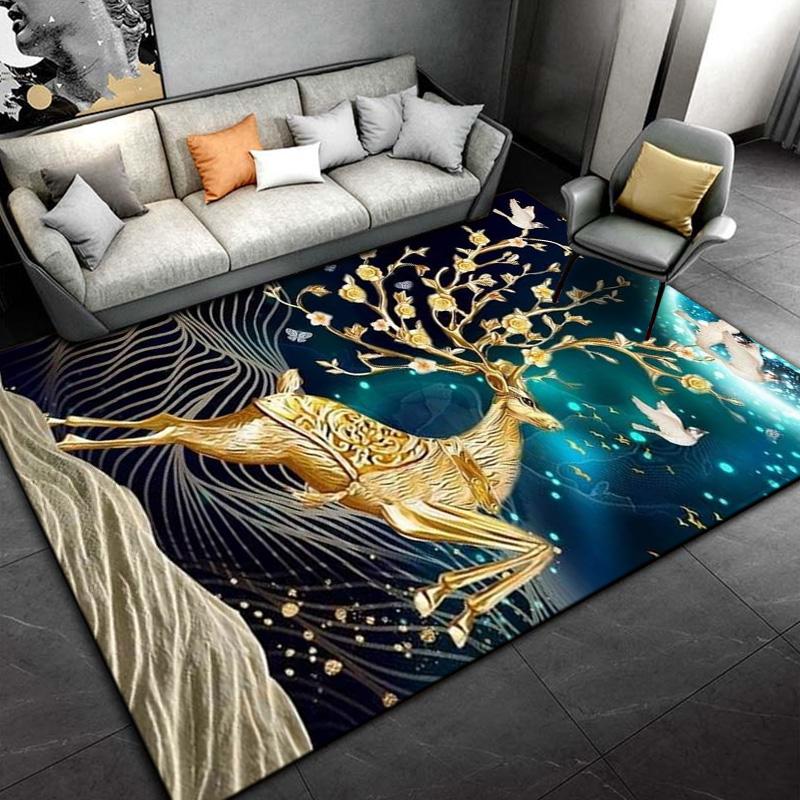 3D Cartoon Nordic Elk Reindeer Area Rug,Carpet Rug for Living Room Bedroom,Child Play Non-slip Floor Mat Sofa Doormat Decoration