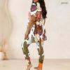 Women Plus Size Two Piece Set Round Neck Short Sleeve Cartoon Lamb Printed Top Fitted Long Pants