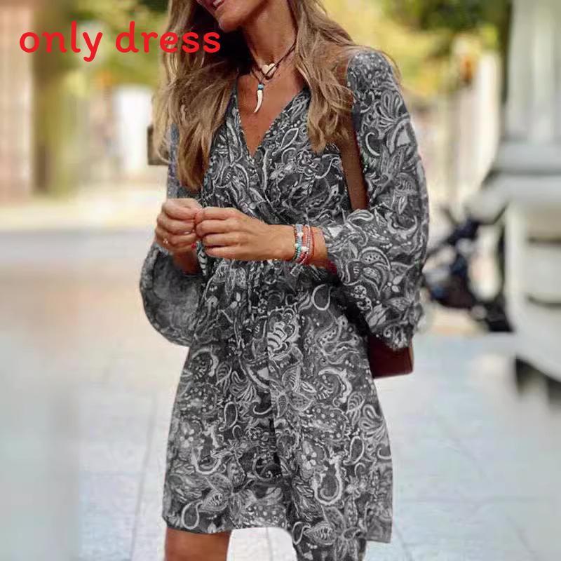 Summer Floral Print Polyester A Line Dress With V Neck And Mid Waist For Casual Wear