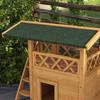 Cat House Outdoor W/ Balcony Stairs Roof, 77 X 50 X 73 Cm, Natural Wood Finish
