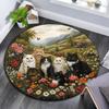 Cats In a Garden Round Area Rug,Carpet Rug for Living Room Bedroom Sofa Playroom Decor,Non-slip Floor Mat