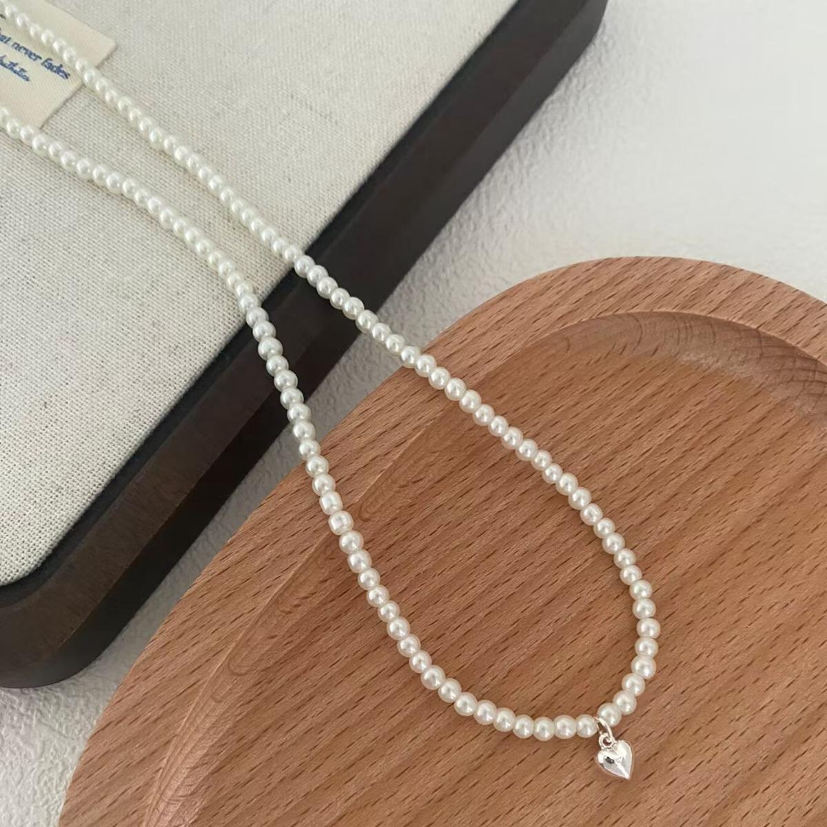 Minimalist Silver Heart & Pearl Necklace - Elegant Luxury Choker Chain ожерелья с жемчугом в форме сердца