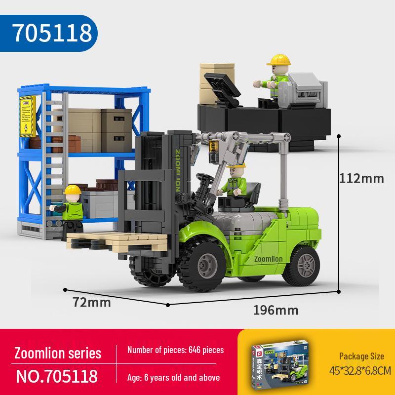 Senbao 705100-705103 Engineering Vehicle Building Blocks Set: Mixer, Transport Crane, Bulldozer for Kids