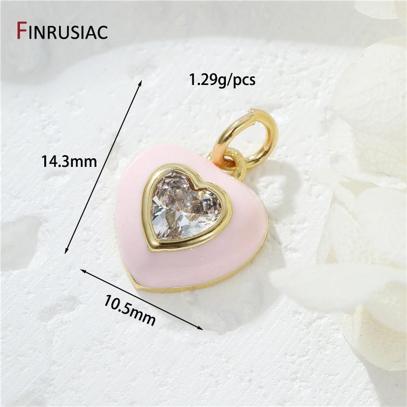 

14K Gold Plated Brass Inlaid Zircon Enamel Heart Charm For DIY Necklace Bracelet Making Accessories Jewelry Making Supplies 1 piece