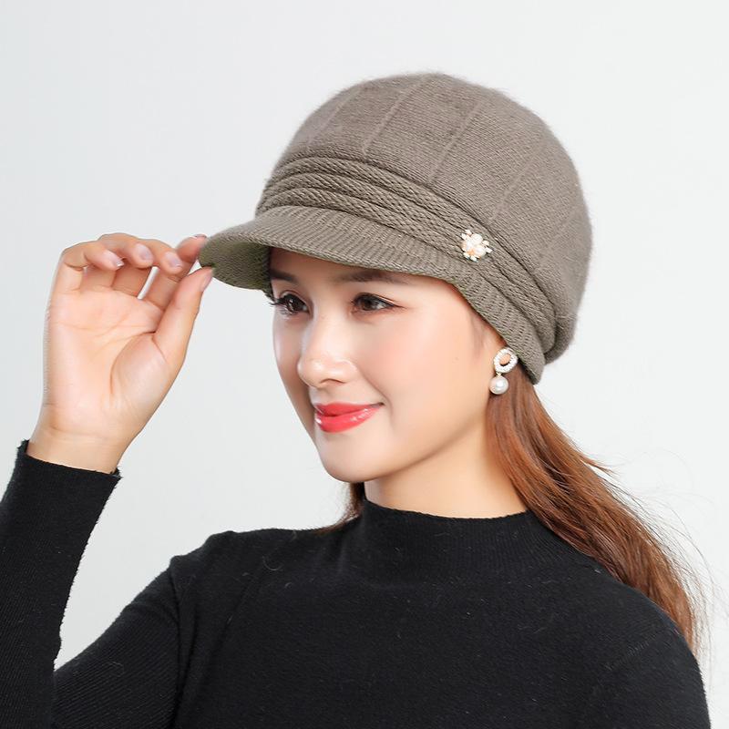 Korean Women's Knitted Solid Color Short Brimmed Duckbill Hat Outdoor Plush Tourist Knitted Beret Hat Trend