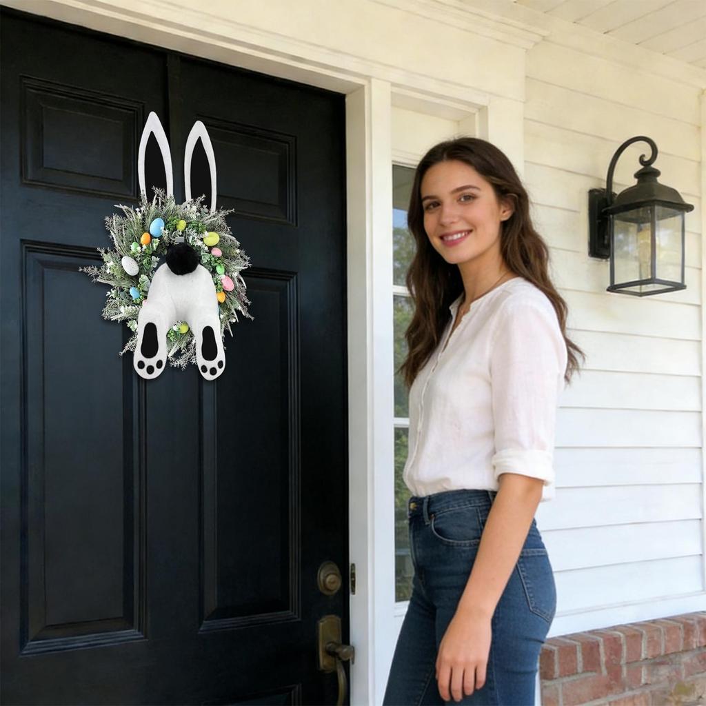Bunny Wreath Attachment Bunny Butt with Ears Hangable Easter Front Door Wreath Attachment for Spring Holiday Party Indoor