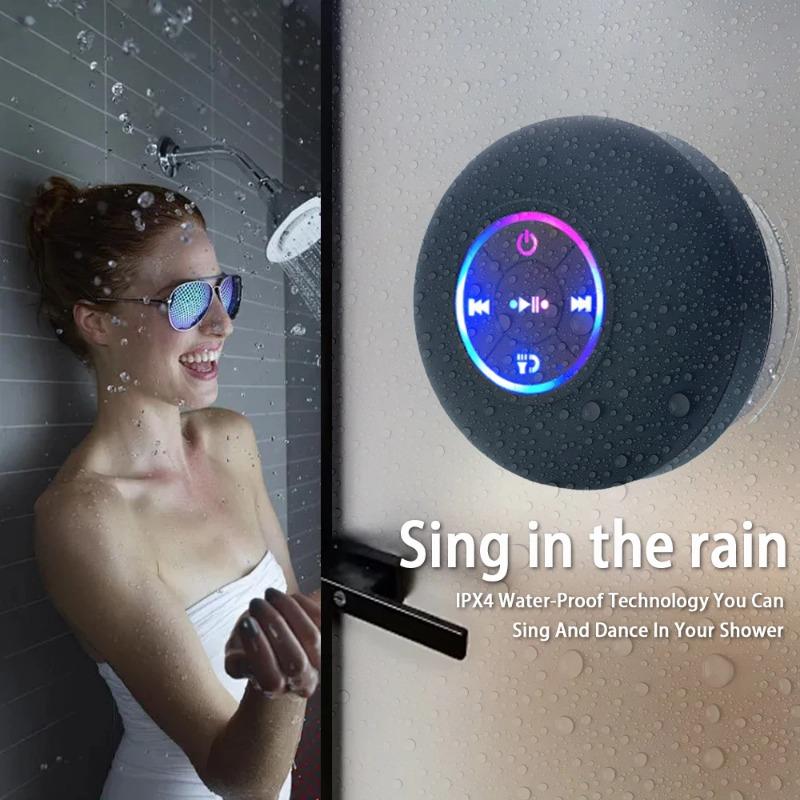 Large Suction Cup Waterproof Bluetooth Speaker LED Light Shower Bathroom Portable Wireless Music Player Convenient Carry